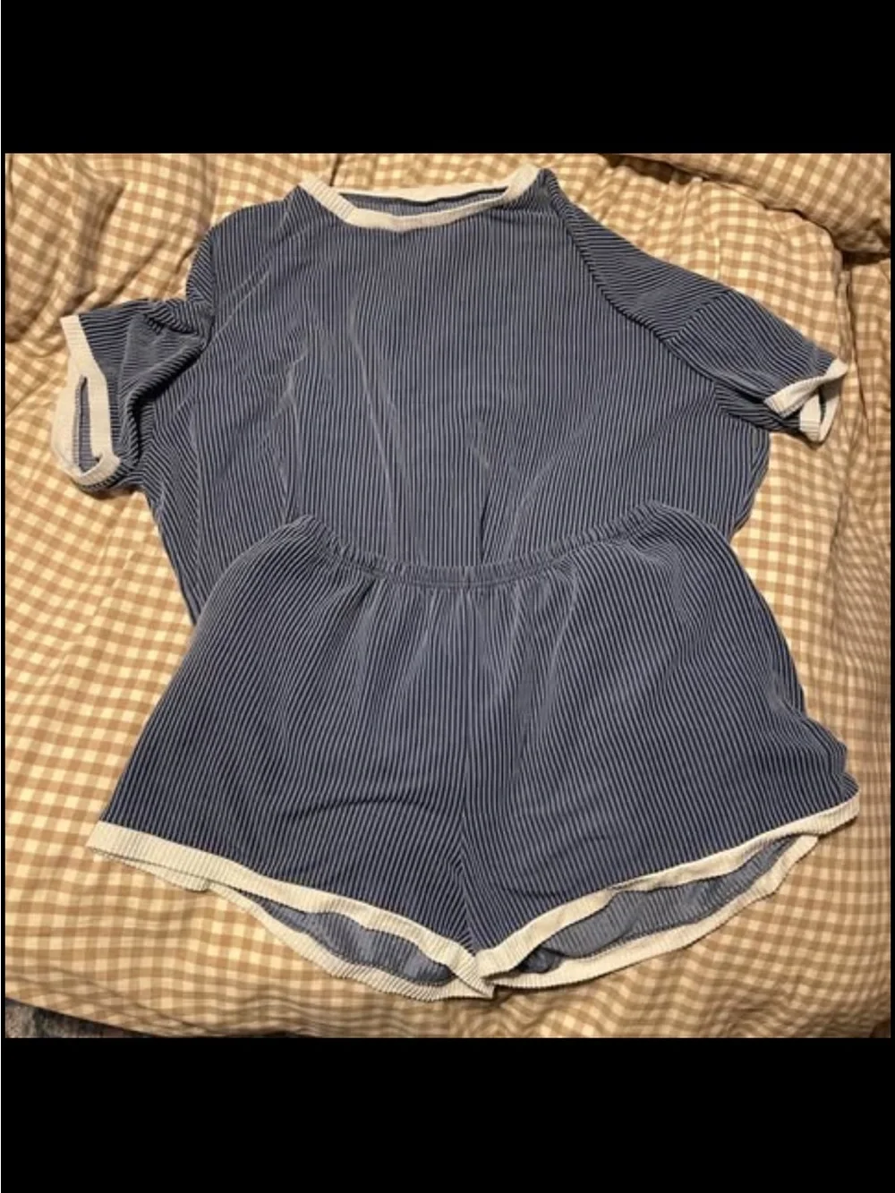 3XL Blue Ribbed Lounge Set 2 Piece White Trim Shorts Pajama Set